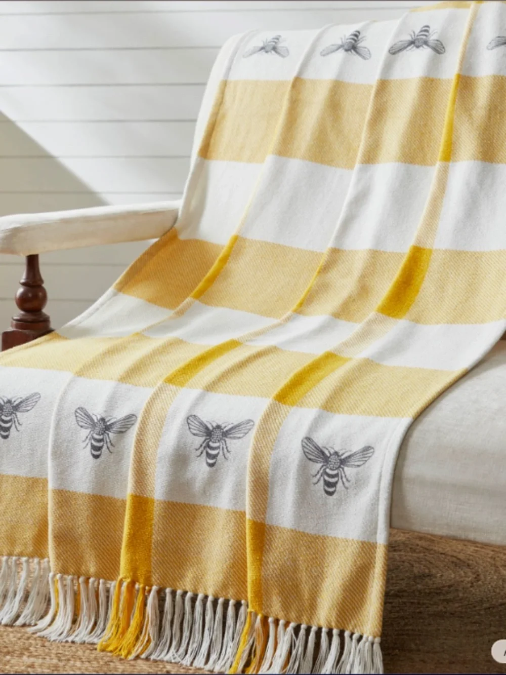 Bumble Bee Woven Cotton Throw Blanket Honey Bee Farmhouse Fringed